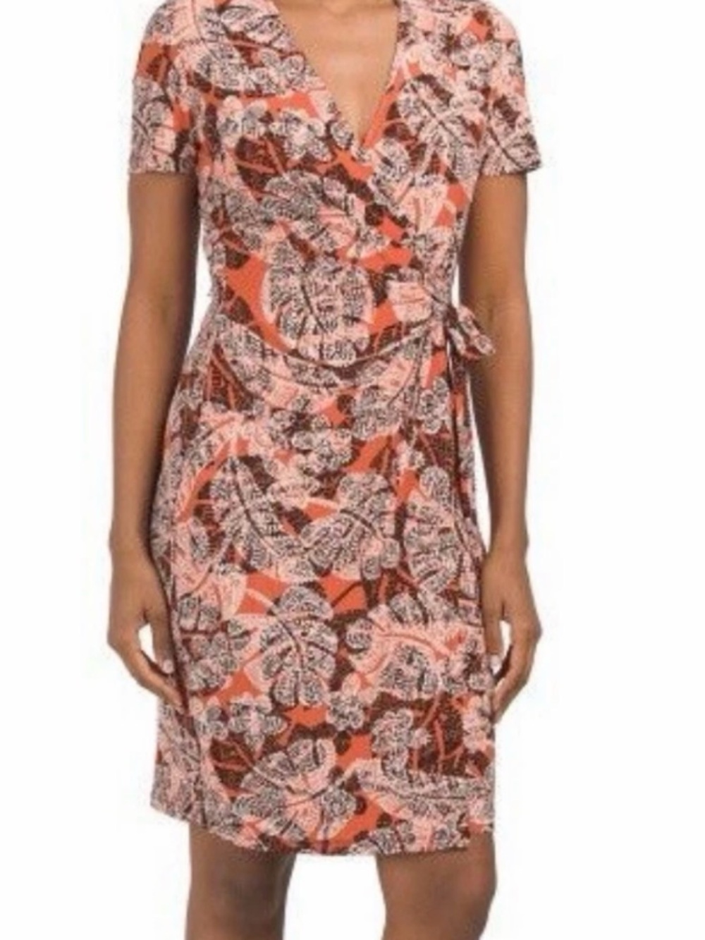 Anne Klein Coral and White Floral Wrap Midi Dress